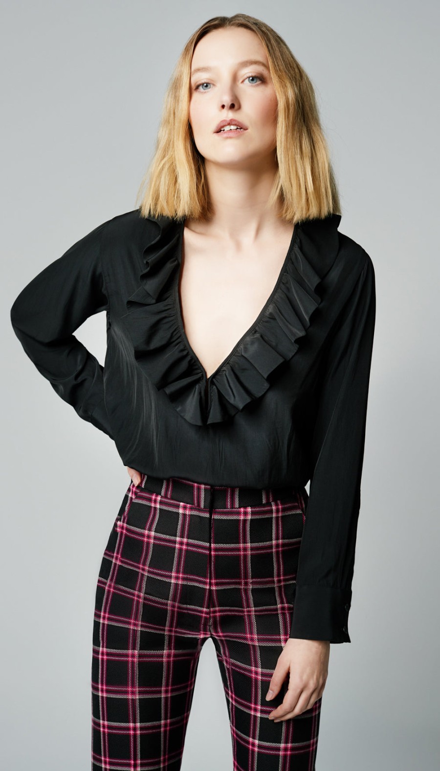 Tops ShopSmythe | Deep V Ruffle Blouse